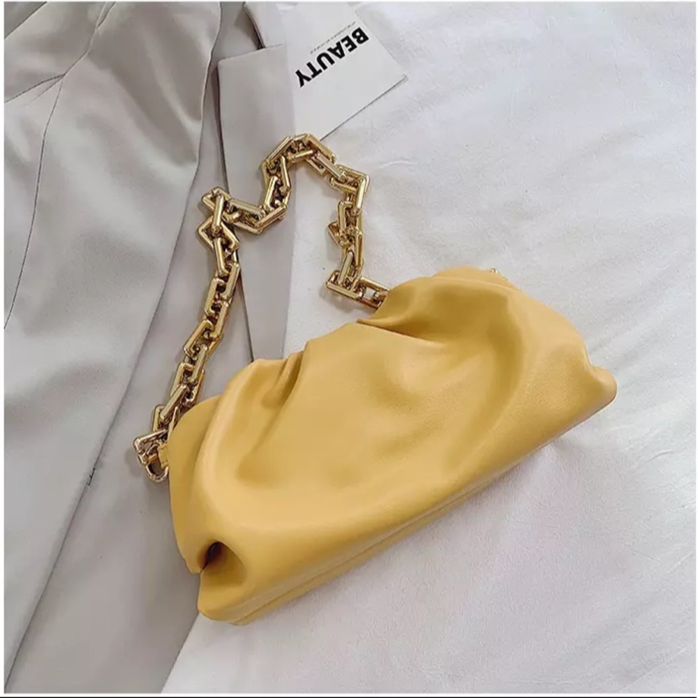 New Yellow Vintage Inspired Pleated Baguette Purse